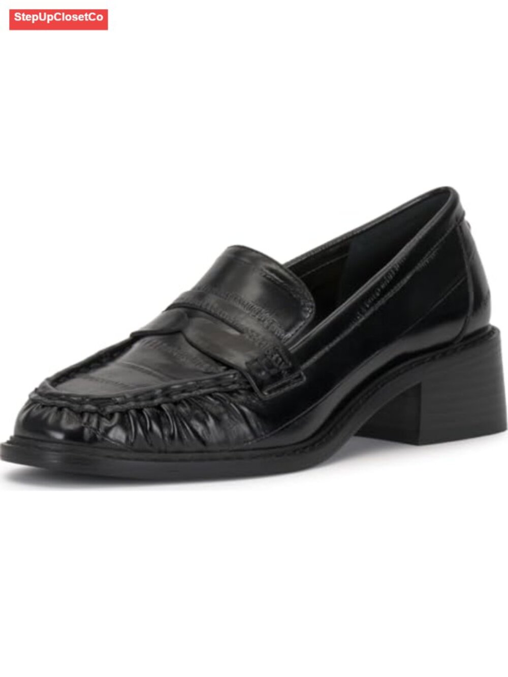 Faux Leather Block Heel Loafers